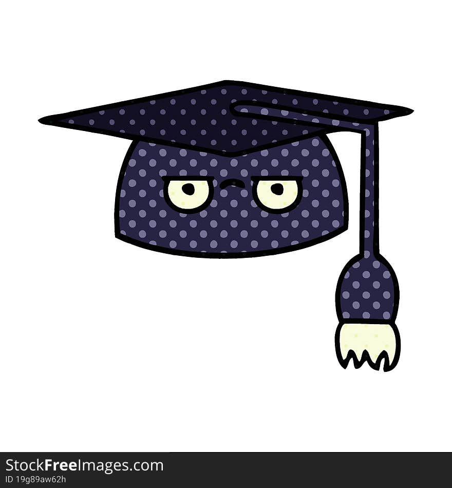 comic book style cartoon of a graduation hat