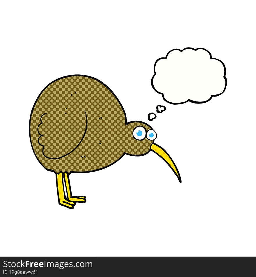 freehand drawn thought bubble cartoon kiwi bird