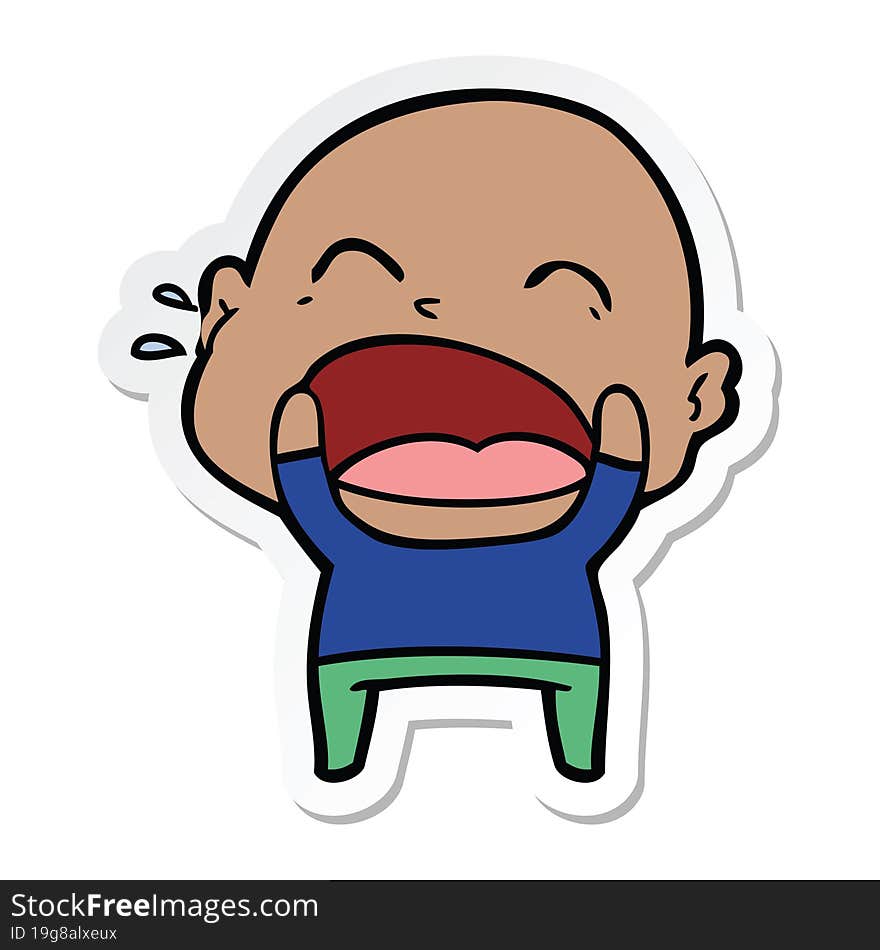 sticker of a cartoon shouting bald man