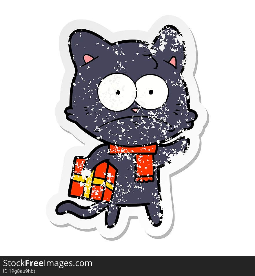 distressed sticker of a cartoon nervous cat