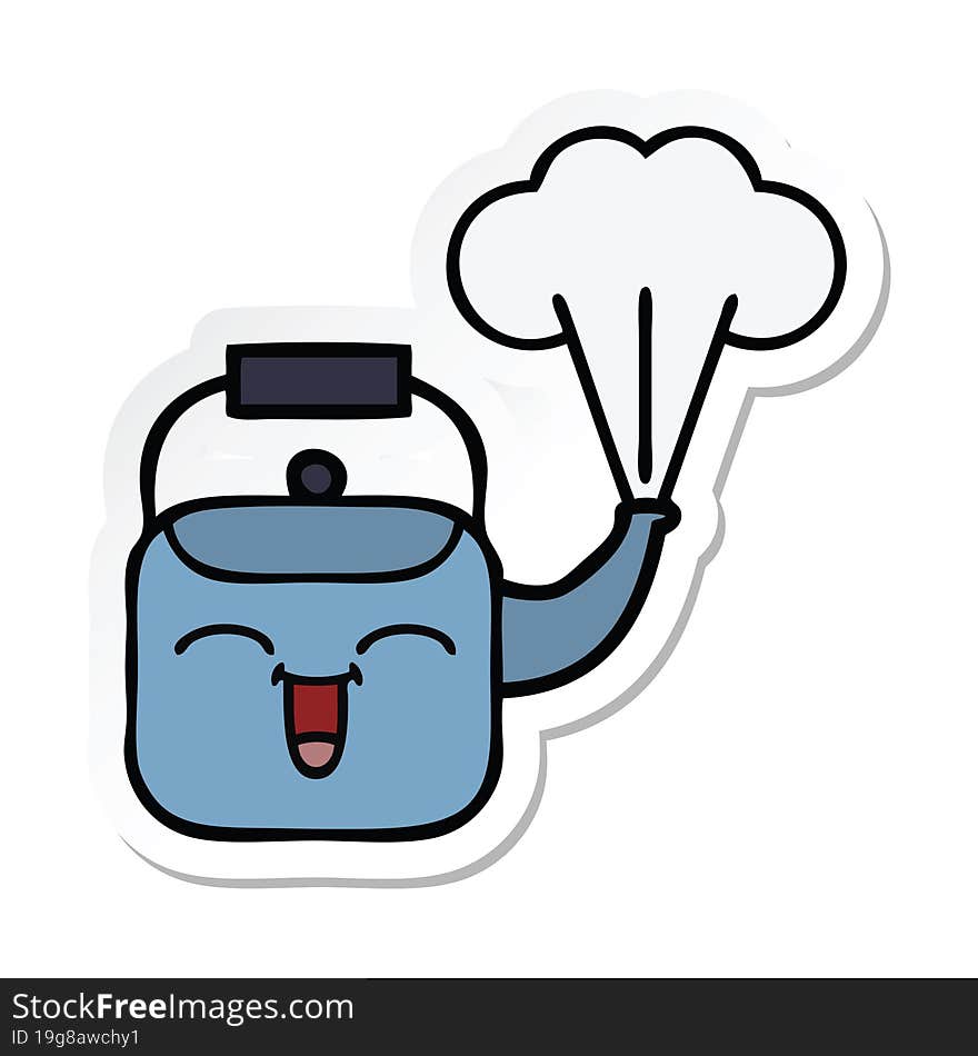 sticker of a cute cartoon steaming kettle