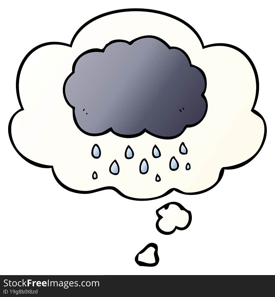 Cartoon Cloud Raining And Thought Bubble In Smooth Gradient Style