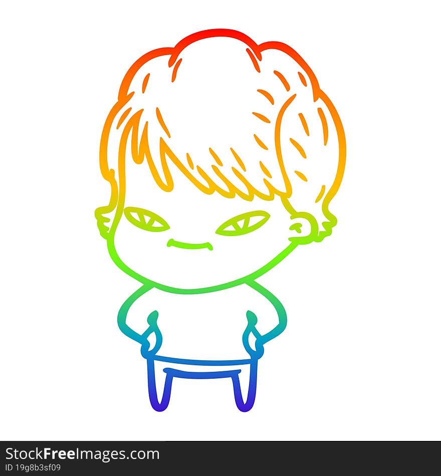 rainbow gradient line drawing of a cartoon happy woman