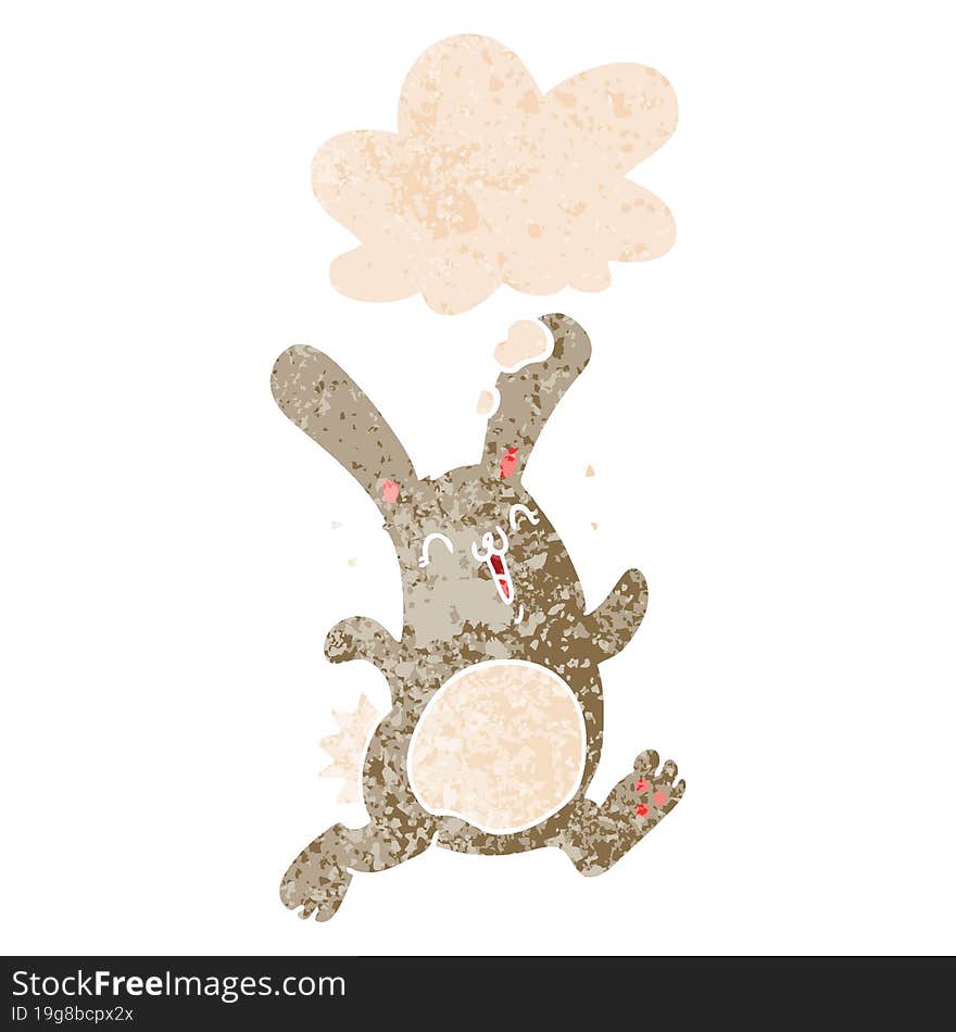 cartoon rabbit with thought bubble in grunge distressed retro textured style. cartoon rabbit with thought bubble in grunge distressed retro textured style