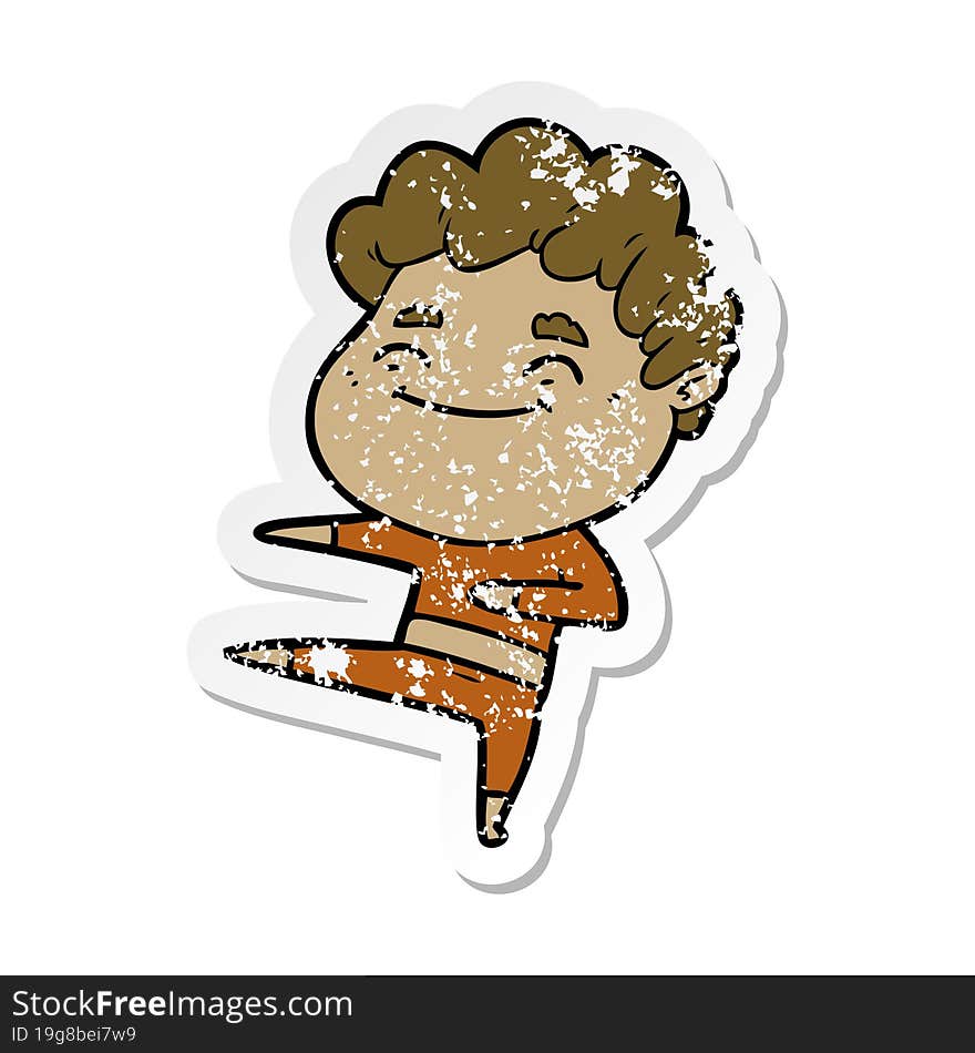 Distressed Sticker Of A Cartoon Friendly Man