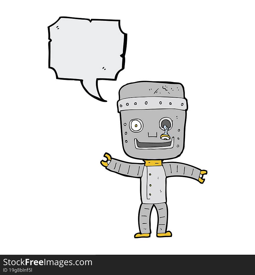 Cartoon Funny Old Robot With Speech Bubble