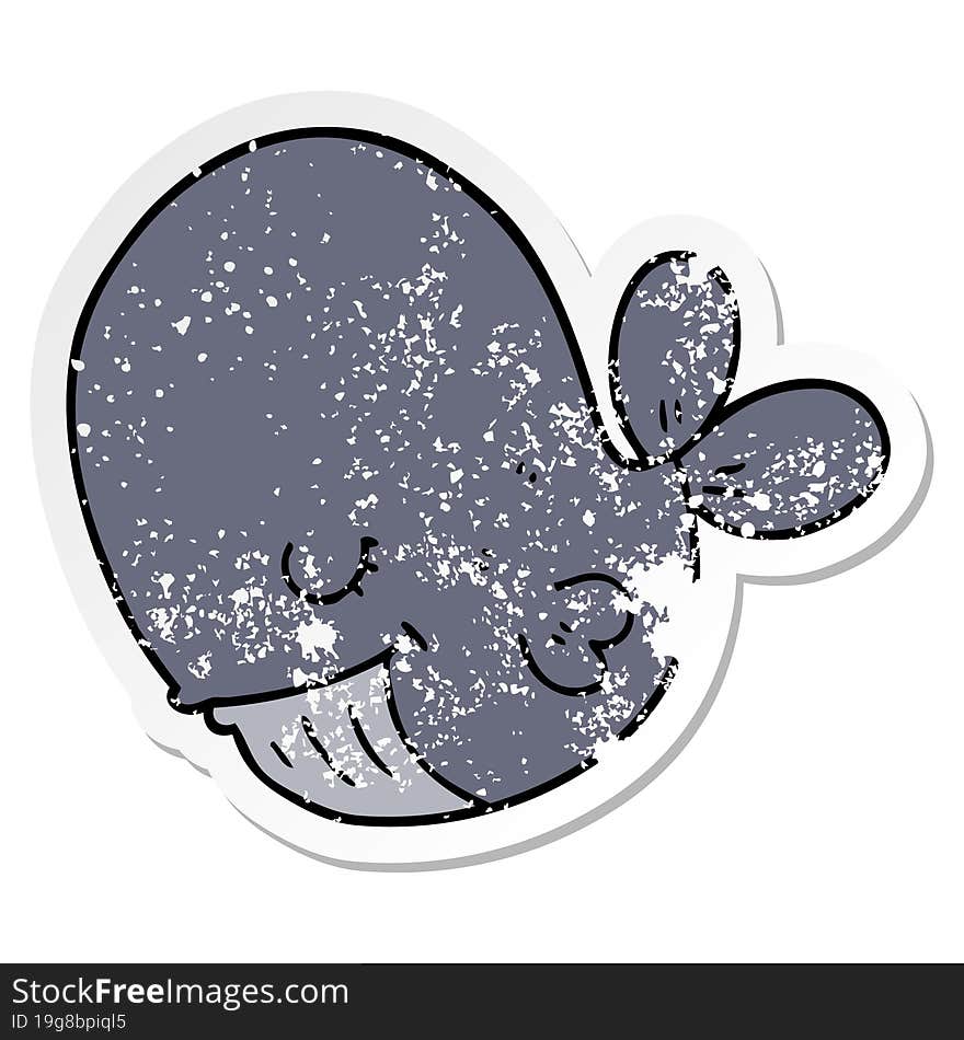 distressed sticker of a cartoon whale