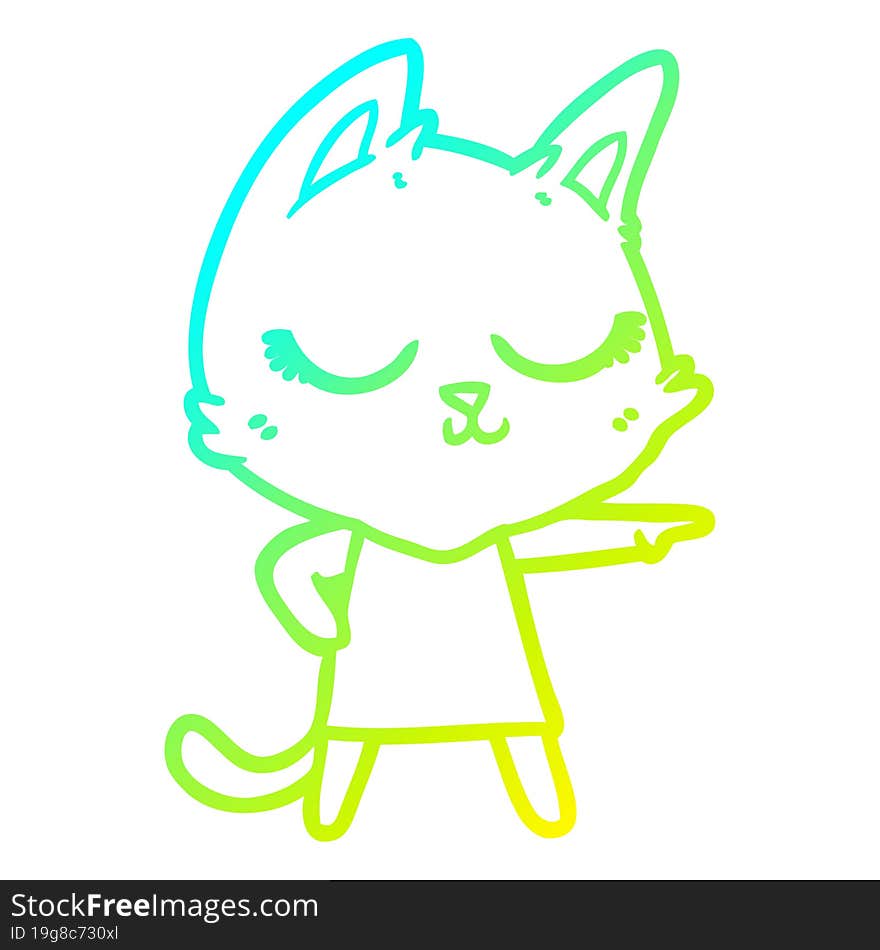 Cold Gradient Line Drawing Calm Cartoon Cat Girl Pointing