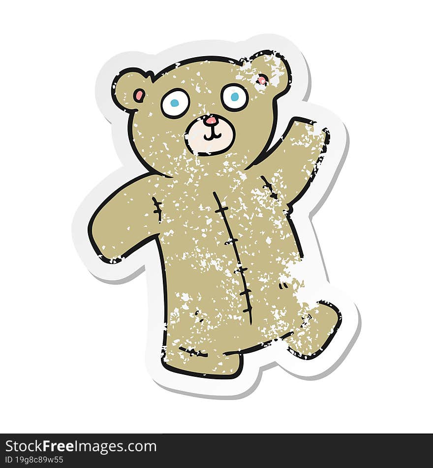 retro distressed sticker of a cartoon teddy bear