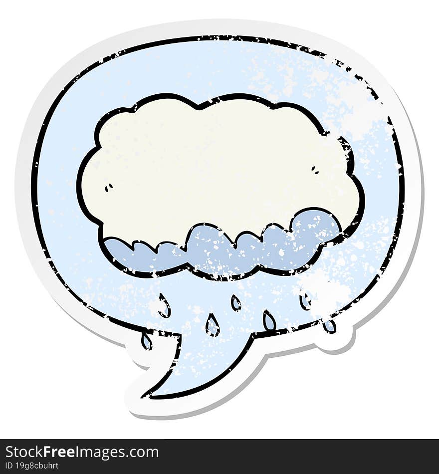 cartoon rain cloud and speech bubble distressed sticker