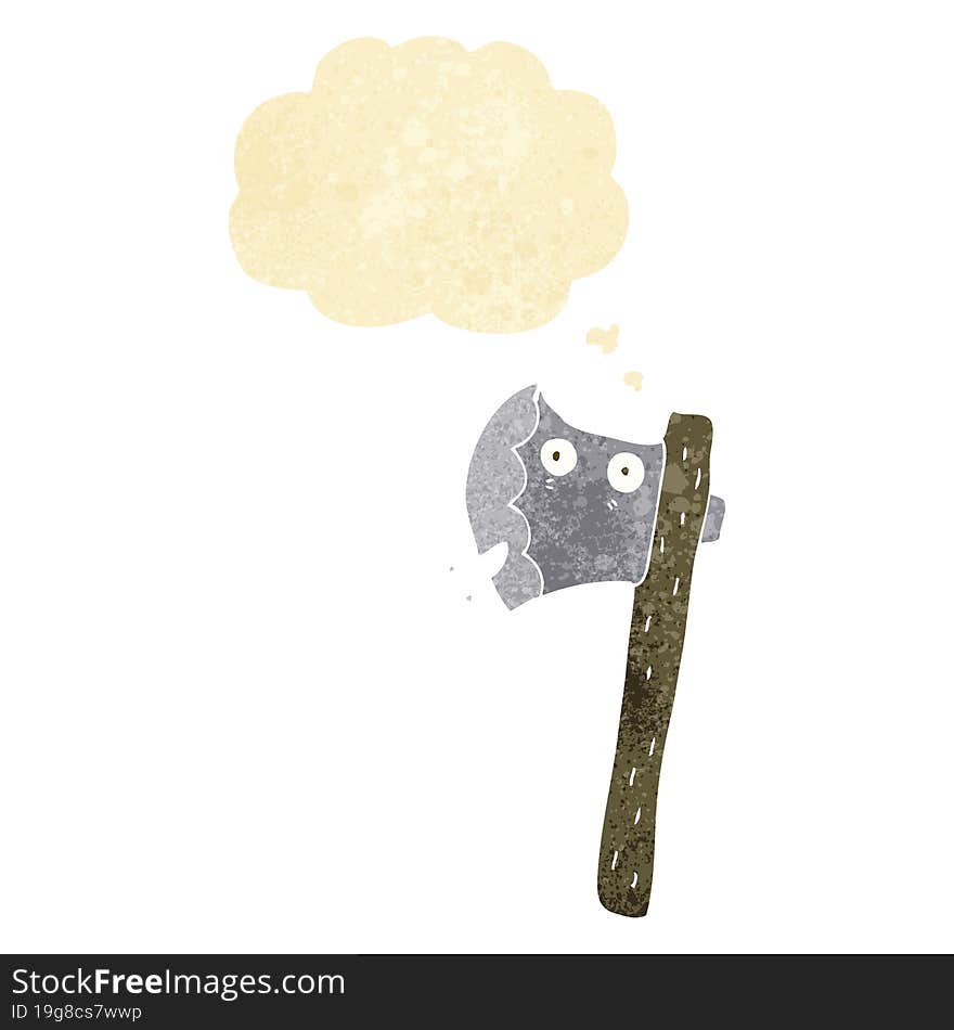 cartoon axe with thought bubble