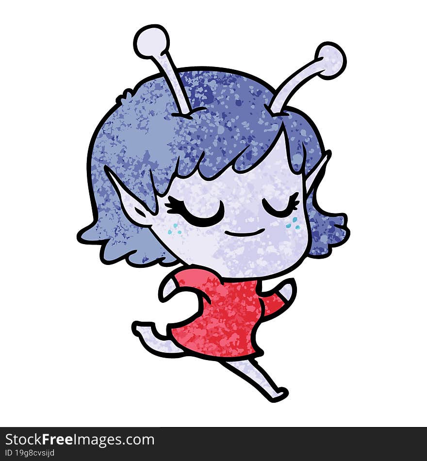 smiling alien girl cartoon running. smiling alien girl cartoon running