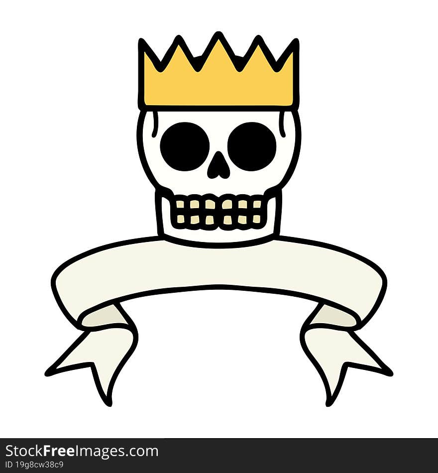 tattoo with banner of a skull and crown