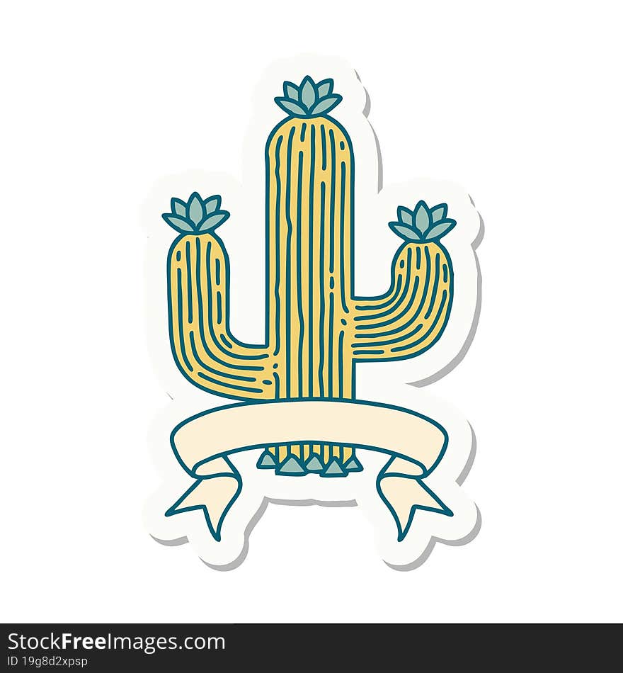 tattoo sticker with banner of a cactus