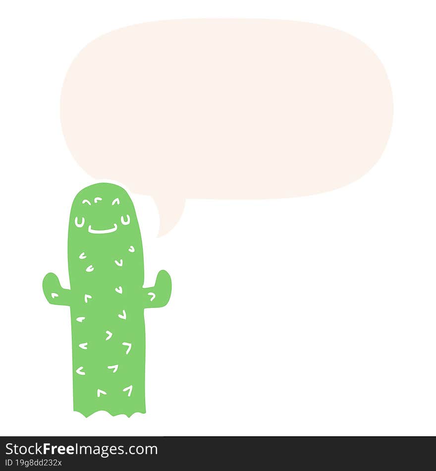 cartoon cactus and speech bubble in retro style