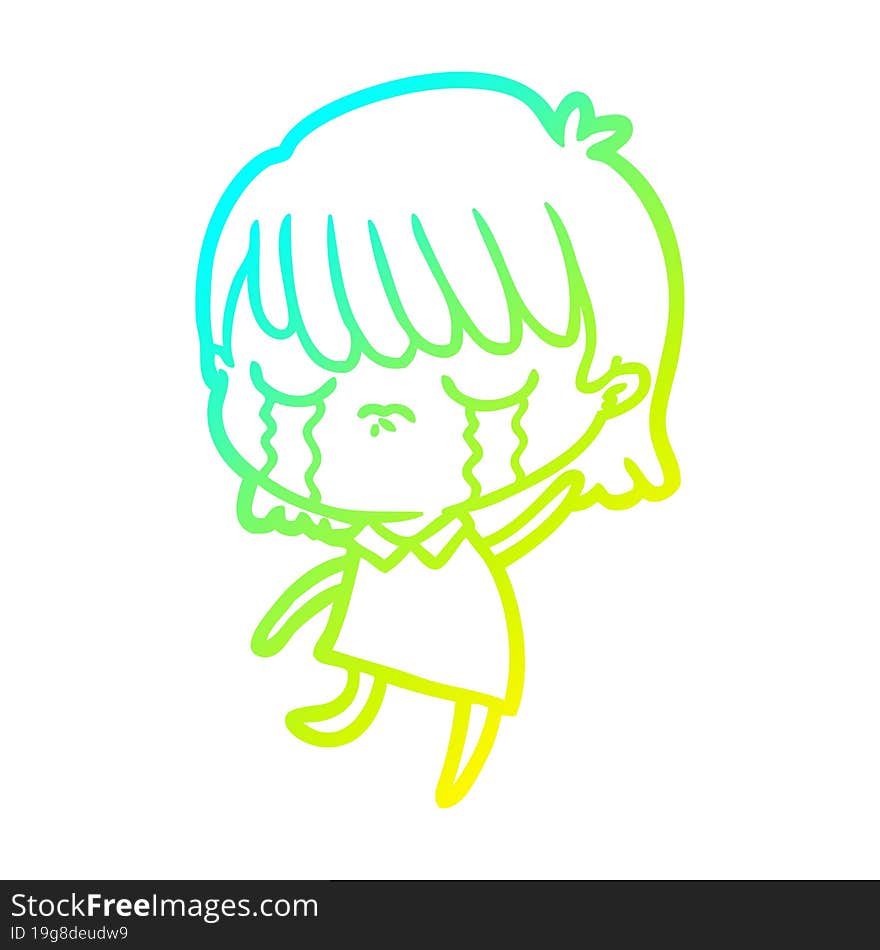 cold gradient line drawing of a cartoon woman crying