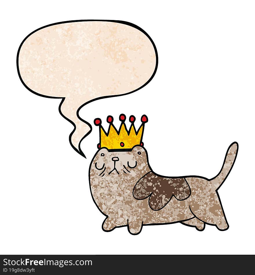 cartoon arrogant cat and speech bubble in retro texture style