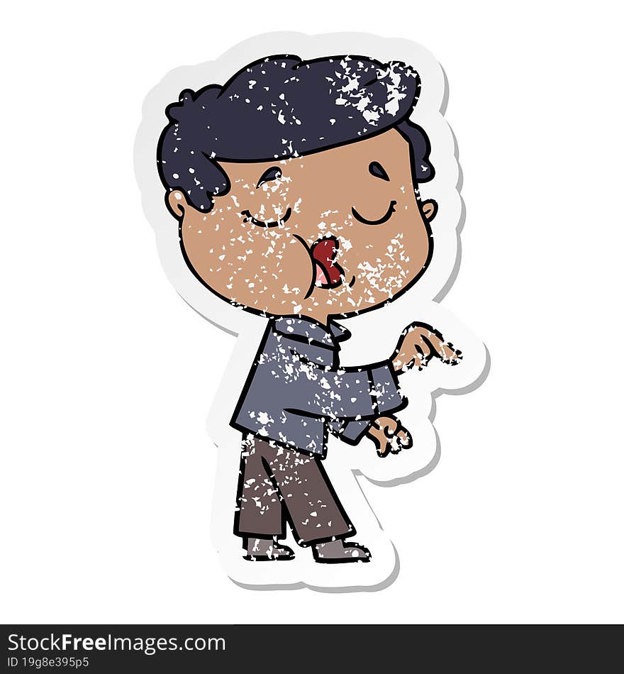 Distressed Sticker Of A Cartoon Man Talking