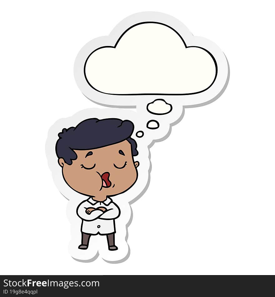 cartoon man talking and thought bubble as a printed sticker