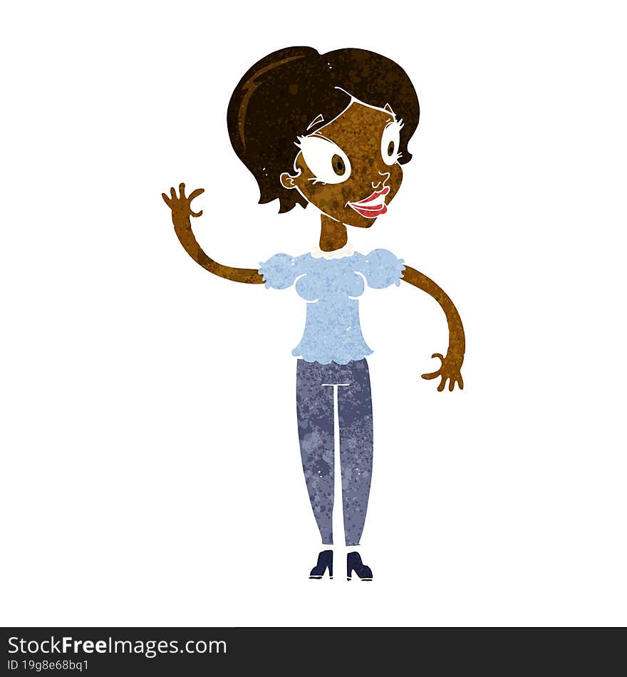 Cartoon Woman Waving