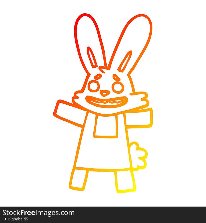 warm gradient line drawing of a cartoon smiling rabbit