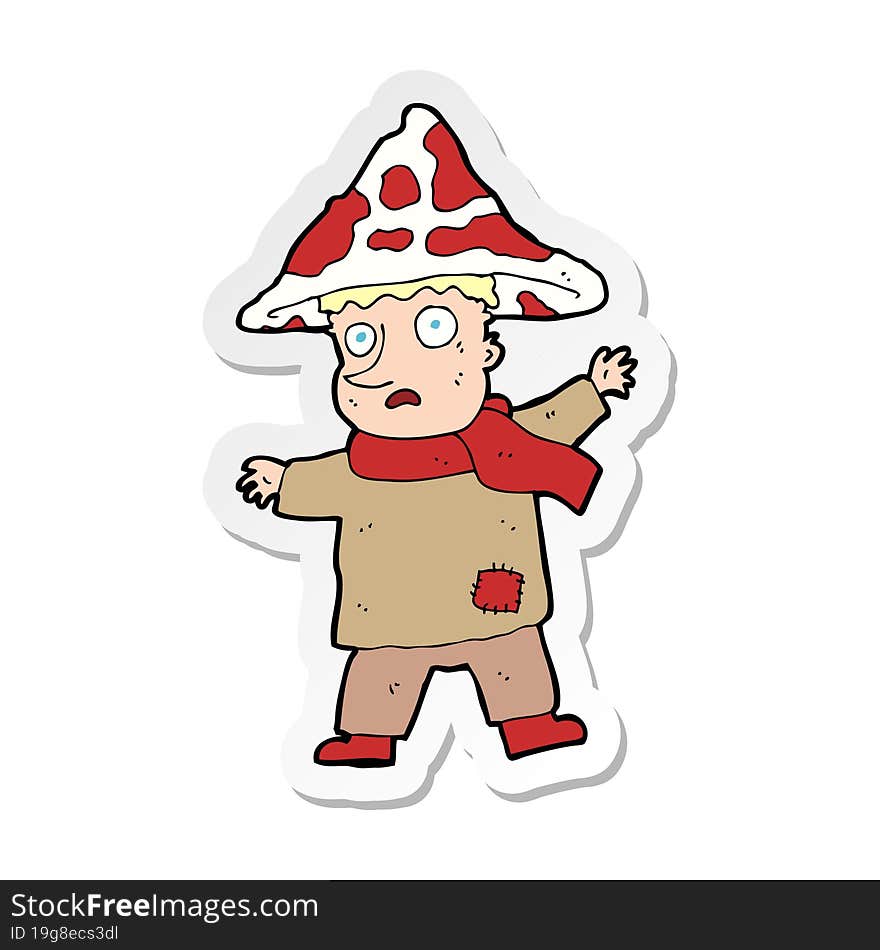 Sticker Of A Cartoon Magical Mushroom Man