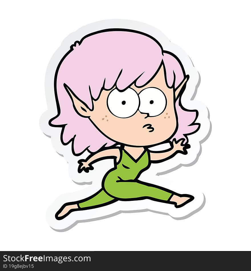 sticker of a cartoon elf girl running