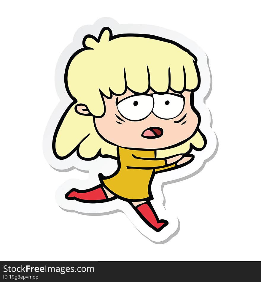 sticker of a cartoon tired woman