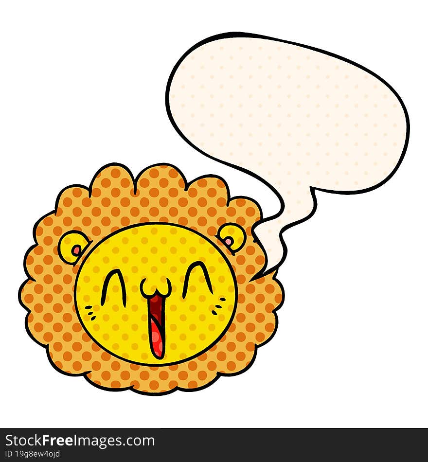 Cartoon Lion Face And Speech Bubble In Comic Book Style