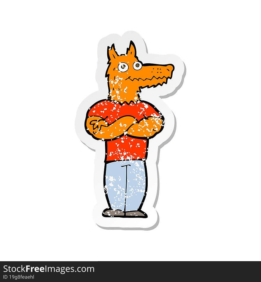 Retro Distressed Sticker Of A Cartoon Fox Man