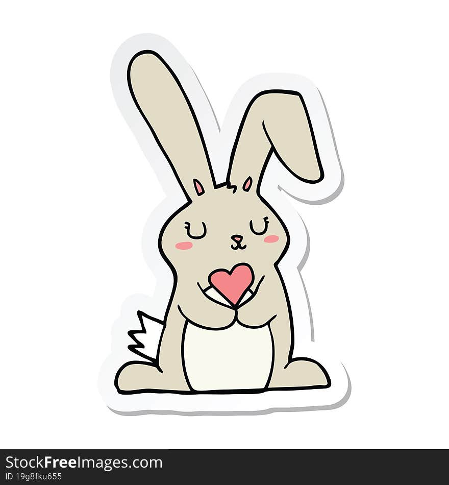 sticker of a cartoon rabbit in love