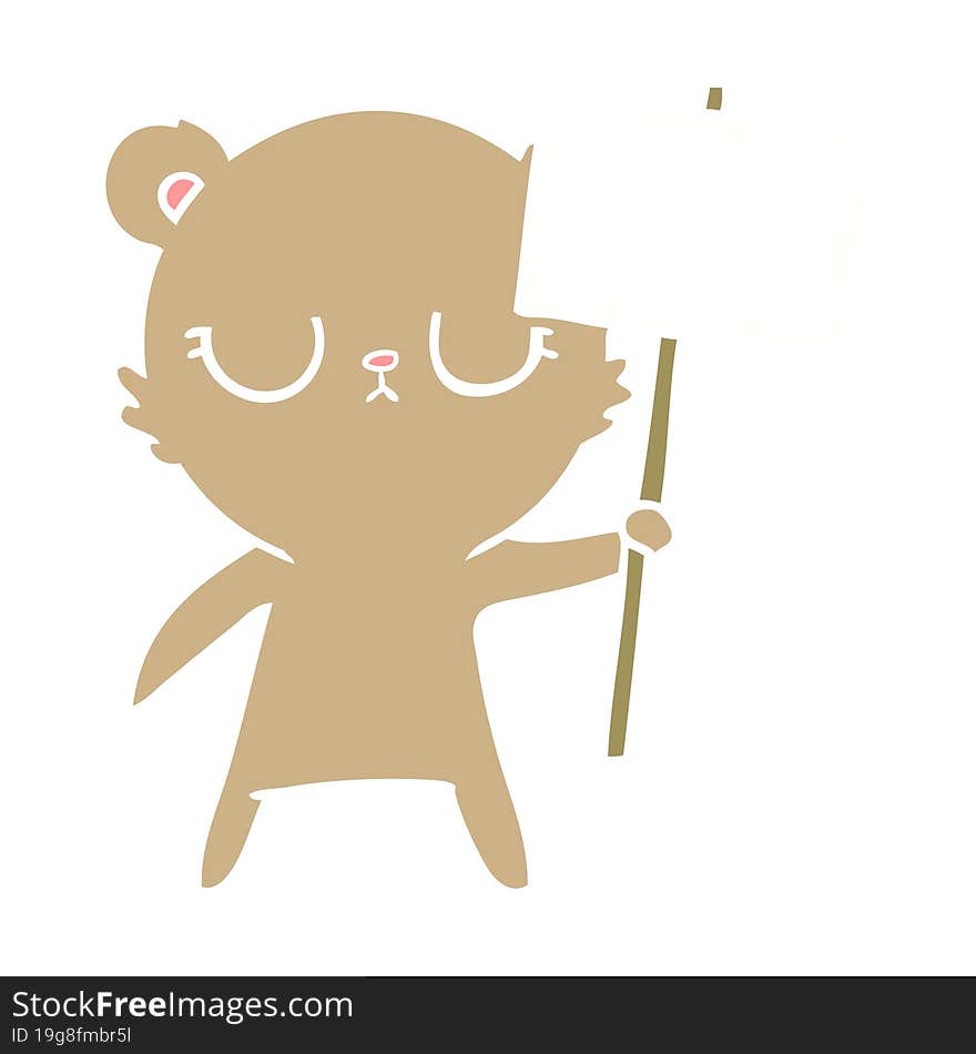 peaceful flat color style cartoon bear cub with protest sign