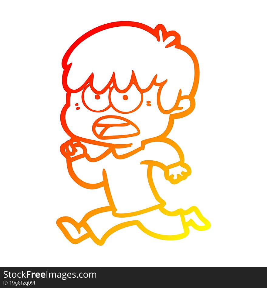 warm gradient line drawing worried cartoon boy