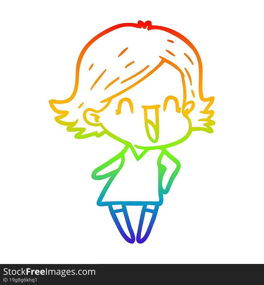 rainbow gradient line drawing of a cartoon happy woman