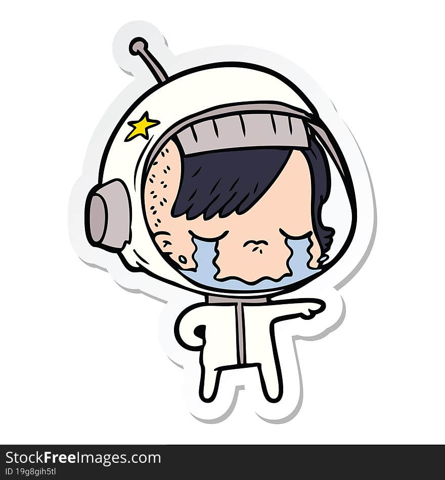 sticker of a cartoon crying astronaut girl