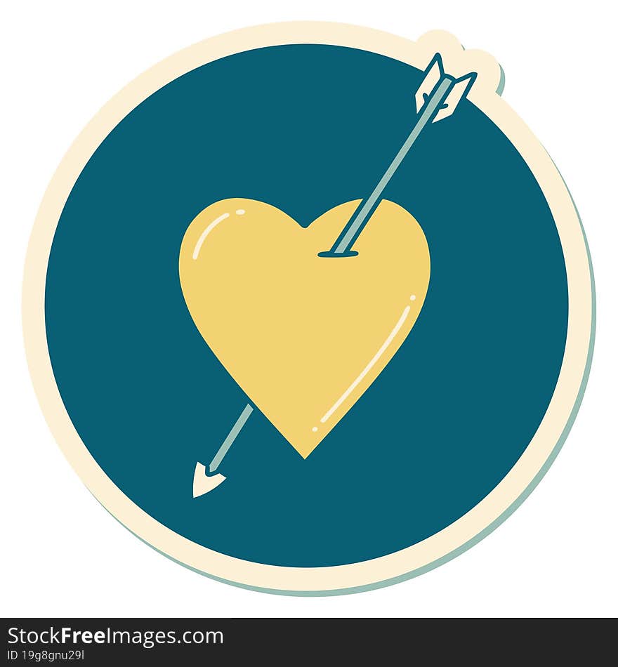 sticker of tattoo in traditional style of an arrow and heart. sticker of tattoo in traditional style of an arrow and heart