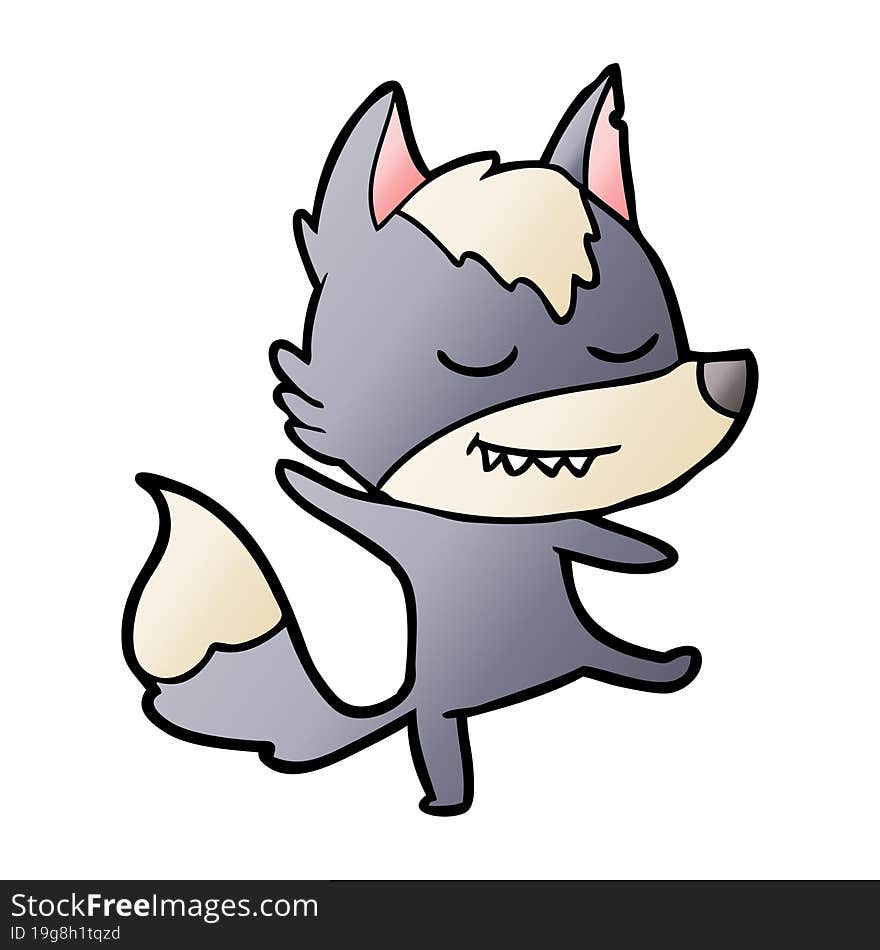 friendly cartoon wolf balancing. friendly cartoon wolf balancing