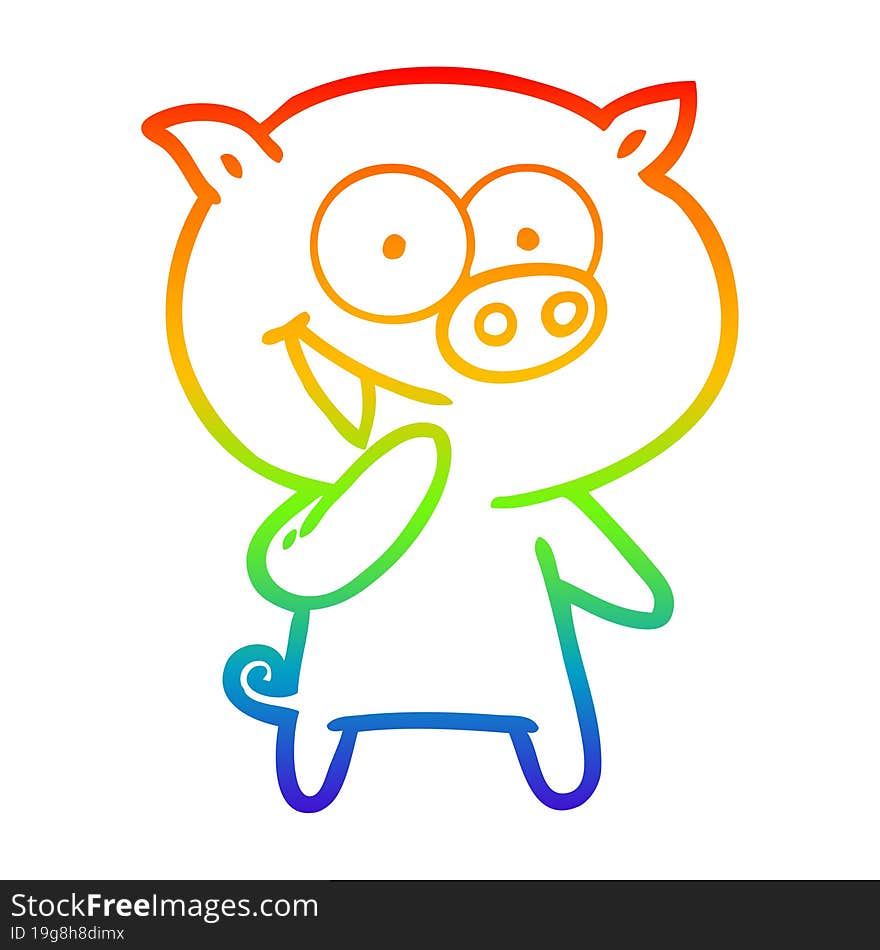 Rainbow Gradient Line Drawing Laughing Pig Cartoon