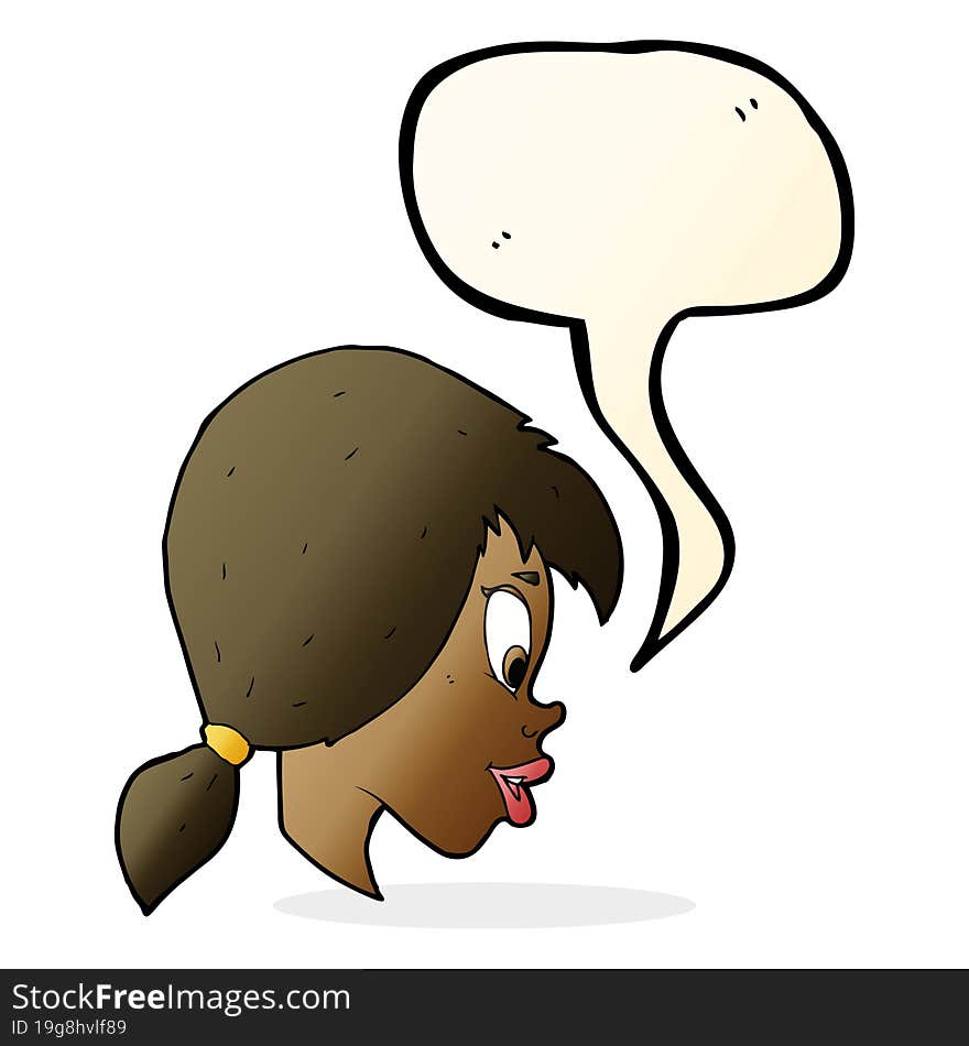 cartoon pretty female face with speech bubble