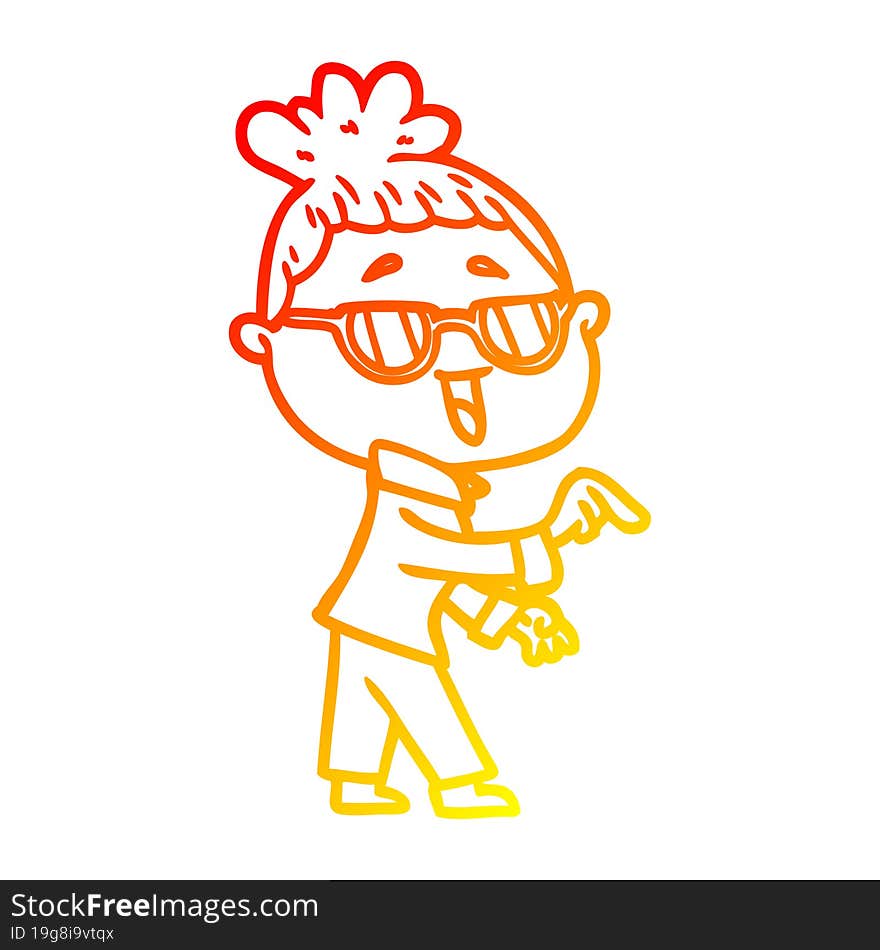 warm gradient line drawing cartoon happy woman wearing spectacles