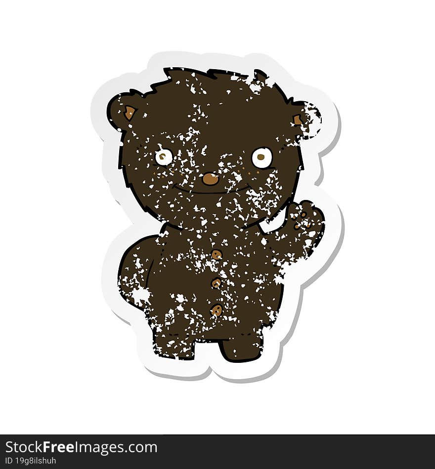 retro distressed sticker of a cartoon waving black bear