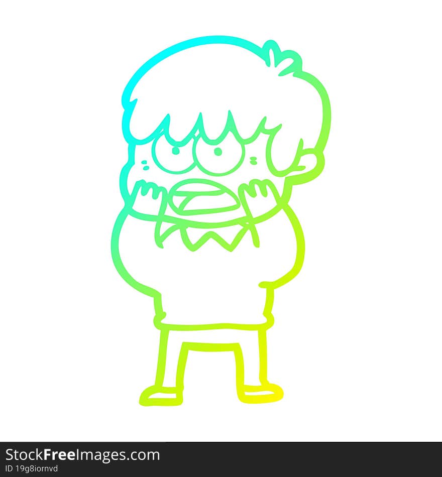 Cold Gradient Line Drawing Worried Cartoon Boy