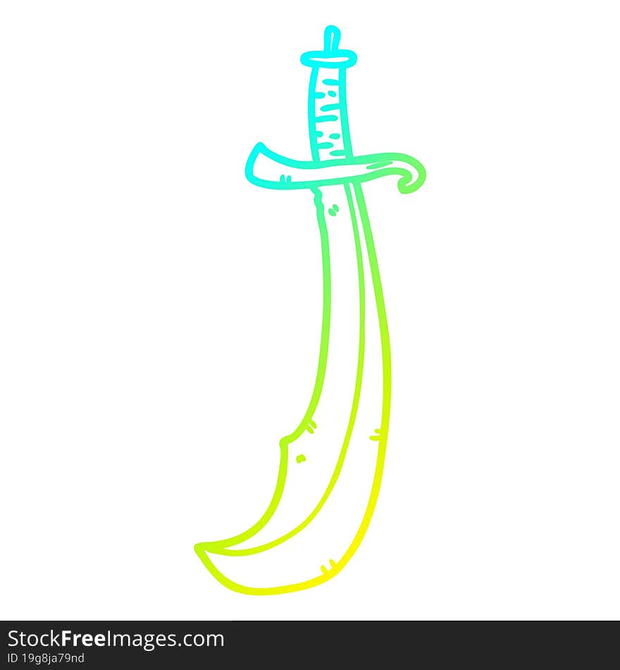 cold gradient line drawing of a curved sword