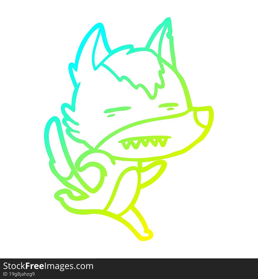 cold gradient line drawing cartoon wolf running showing teeth