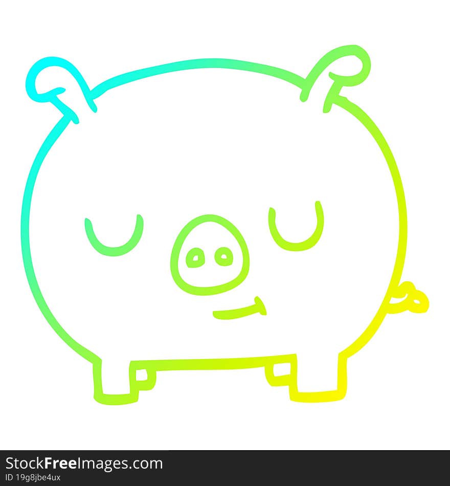 Cold Gradient Line Drawing Cartoon Happy Pig