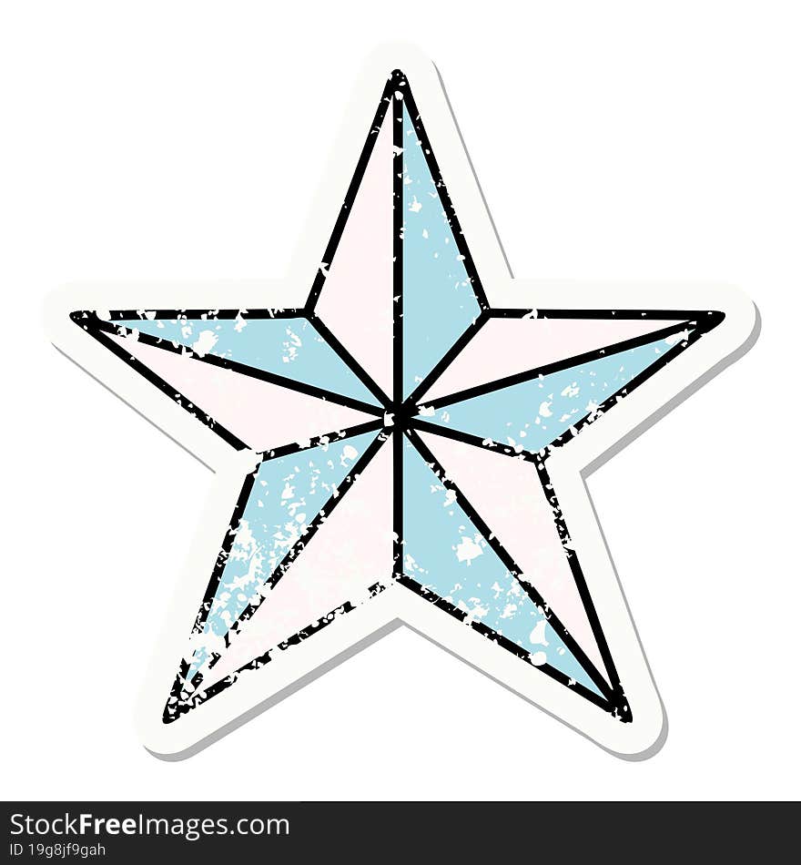 Traditional Distressed Sticker Tattoo Of A Star