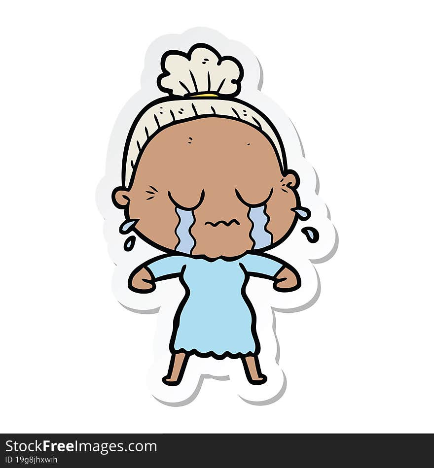 Sticker Of A Cartoon Crying Old Lady