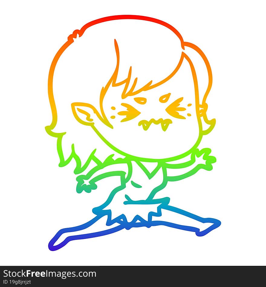 rainbow gradient line drawing annoyed cartoon vampire girl