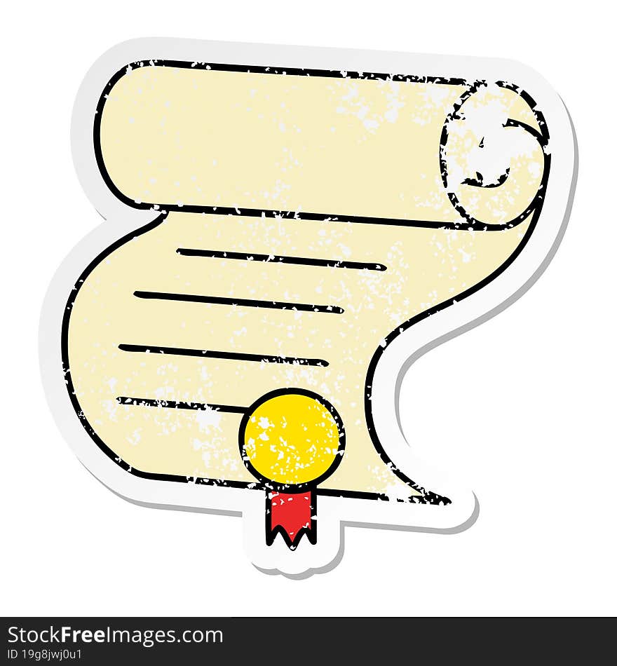 distressed sticker of a cute cartoon important document