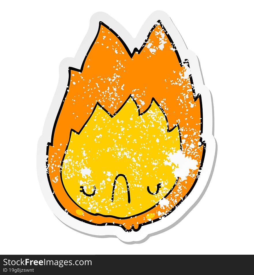 distressed sticker of a cartoon unhappy flame